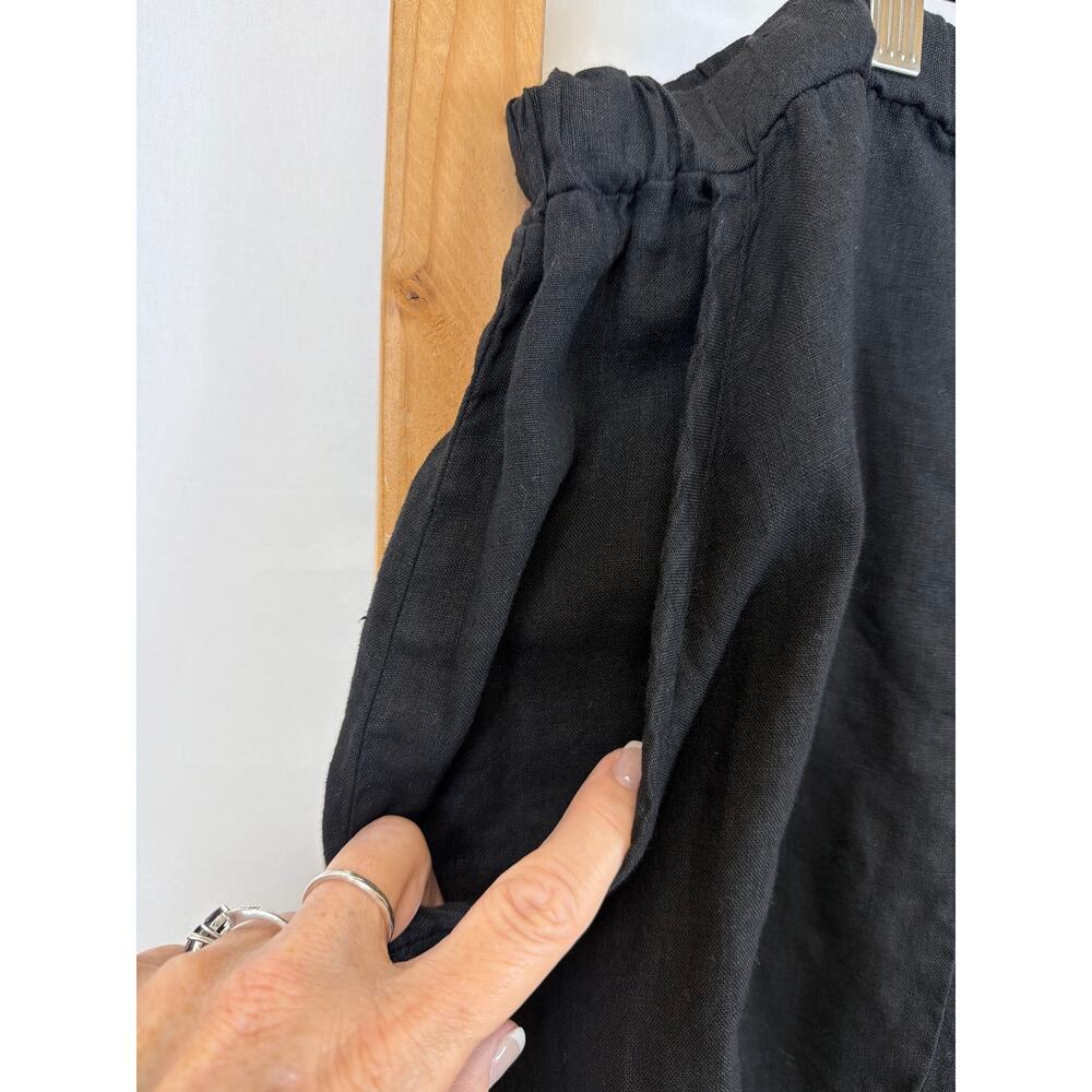 Cynthia Asbury Black Linen Elastic Waist Wide Leg Crop Pants Made in USA - Picture 2 of 7